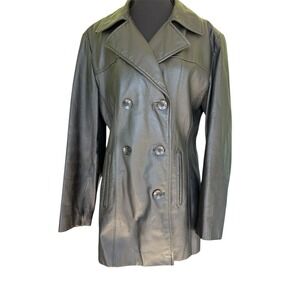 Y2K Black Leather Jacket Womens Sz M Mid Length Quiet Luxury Grunge *Flaw